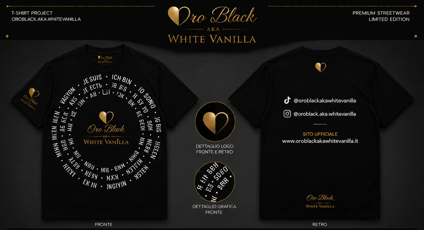 Maglietta OroblackAkaWhiteVanilla Cerchio multilingua